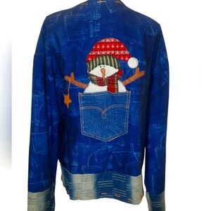 Holiday Santa and Snowman Graphic Jacket, Patchwork Holiday Jacket, XL to 1X